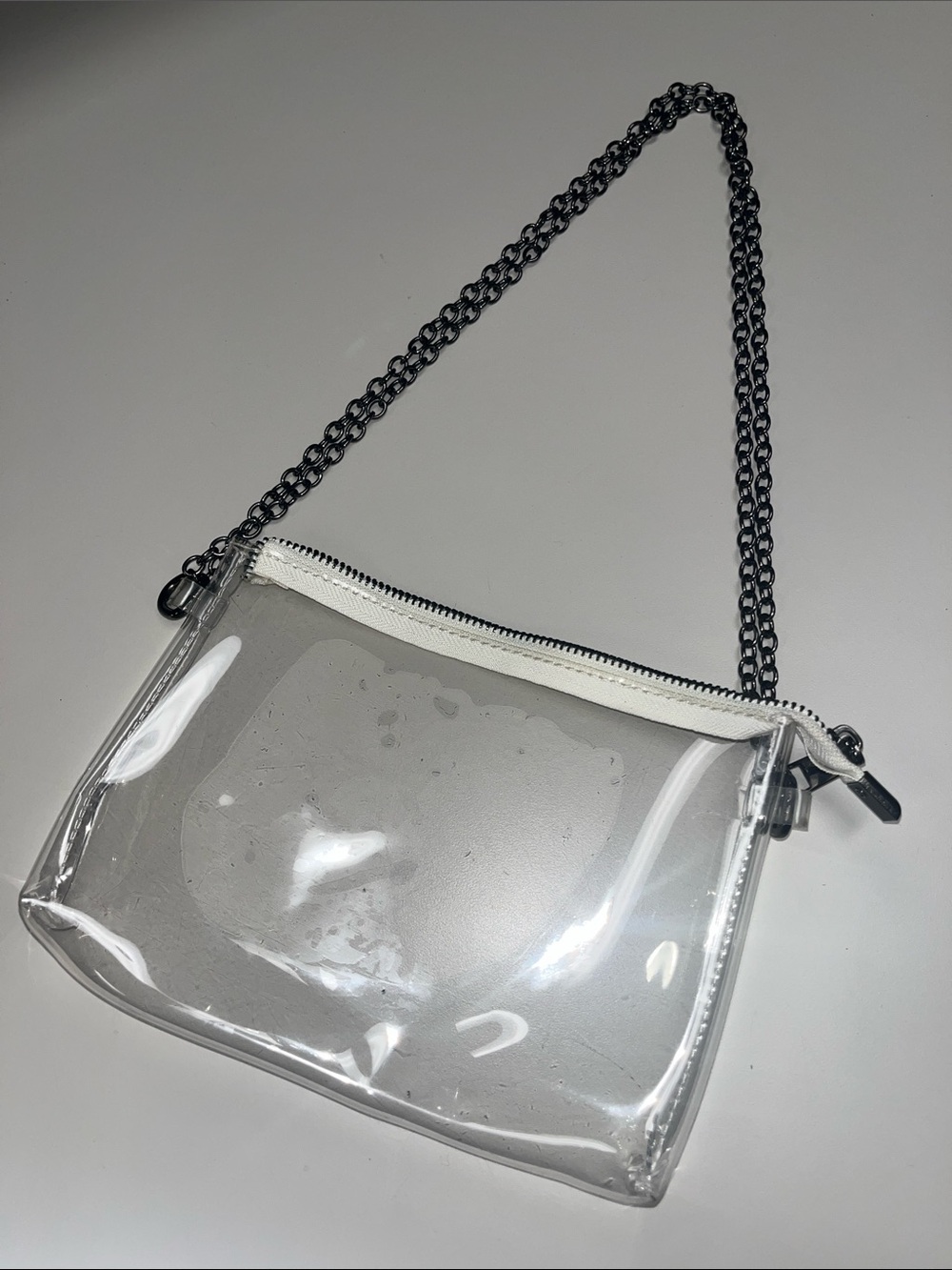 Source Unknown Clear PVC Crossbody with White Trim and Silver Chain - Picture 5 of 7